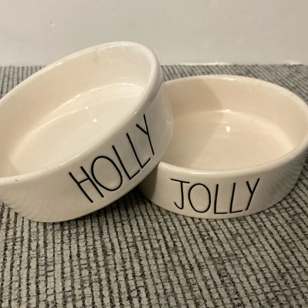 Rae Dunn Christmas cat bowls HOLLY & JOLLY
